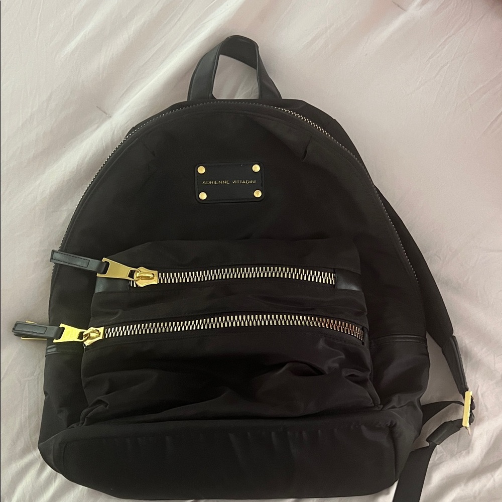 Adrienne Vittadini Black Backpack with Gold Accents